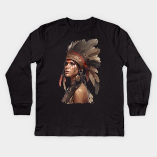 Spirit of the Earth - Native American Woman Kids Long Sleeve T-Shirt